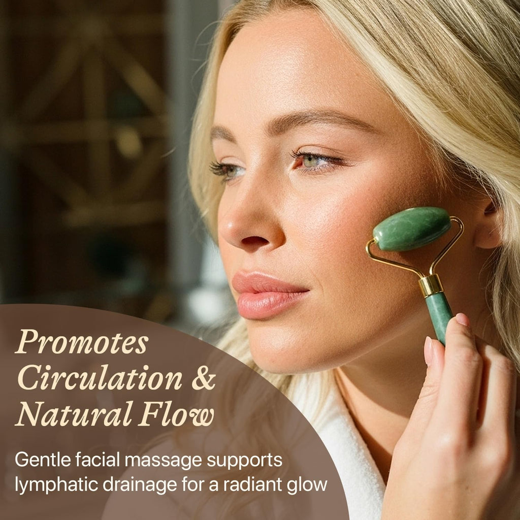 Jade Roller for Face - Smoothes Fine Lines & Wrinkles, Stocking Stuffers for Women, Massager Skin Care Tools with Small Eye Roller for Puffy Eyes, De-Puffing & Firming Facial Tool, Self Care Gifts