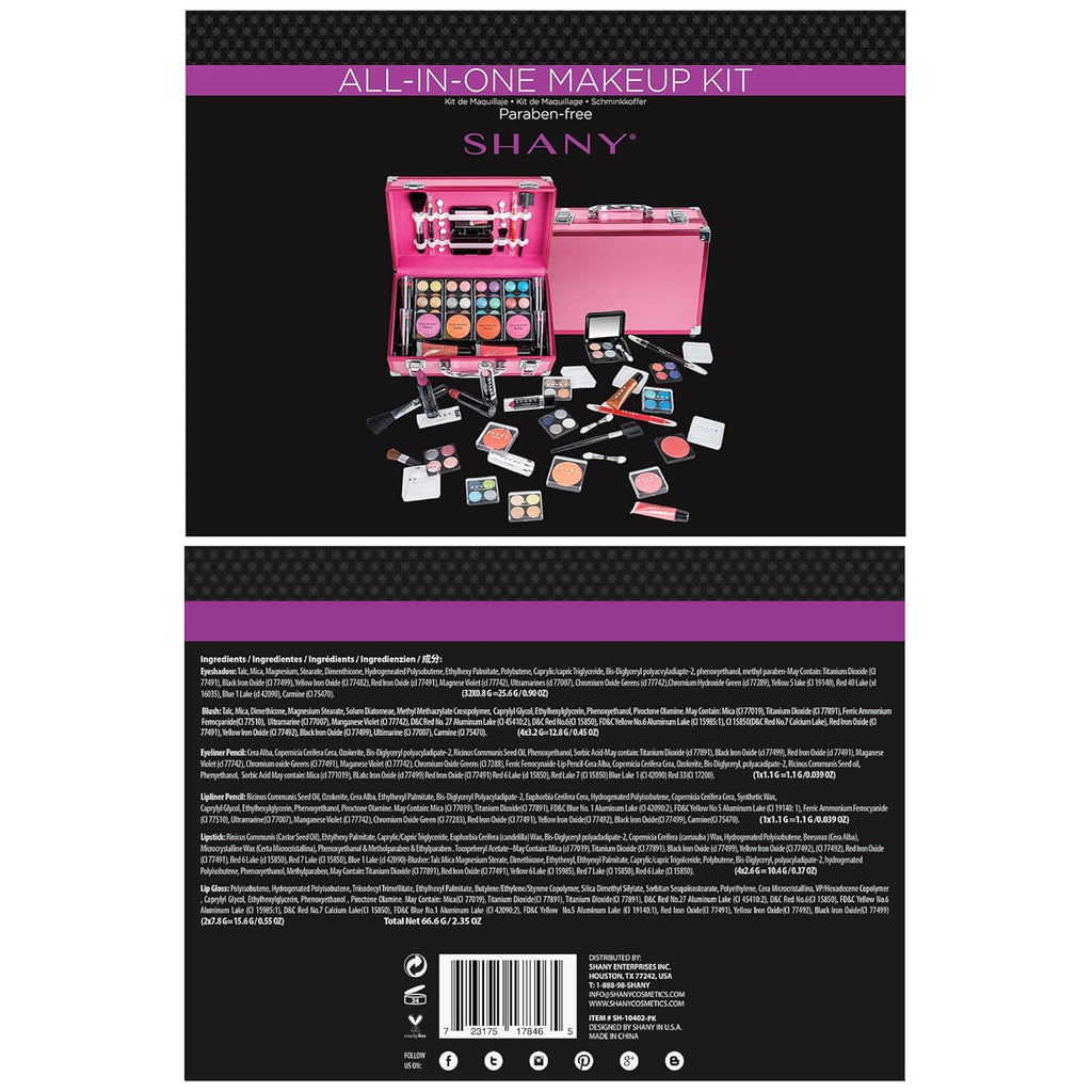 Carry All Make up Train Case with Pro Makeup Set, Beauty Brushes, Lipsticks, Eye Shadows, Blushes, Powders, and More - Reusable Cosmetics Storage Organizer - Premium Gift Packaging - Pink