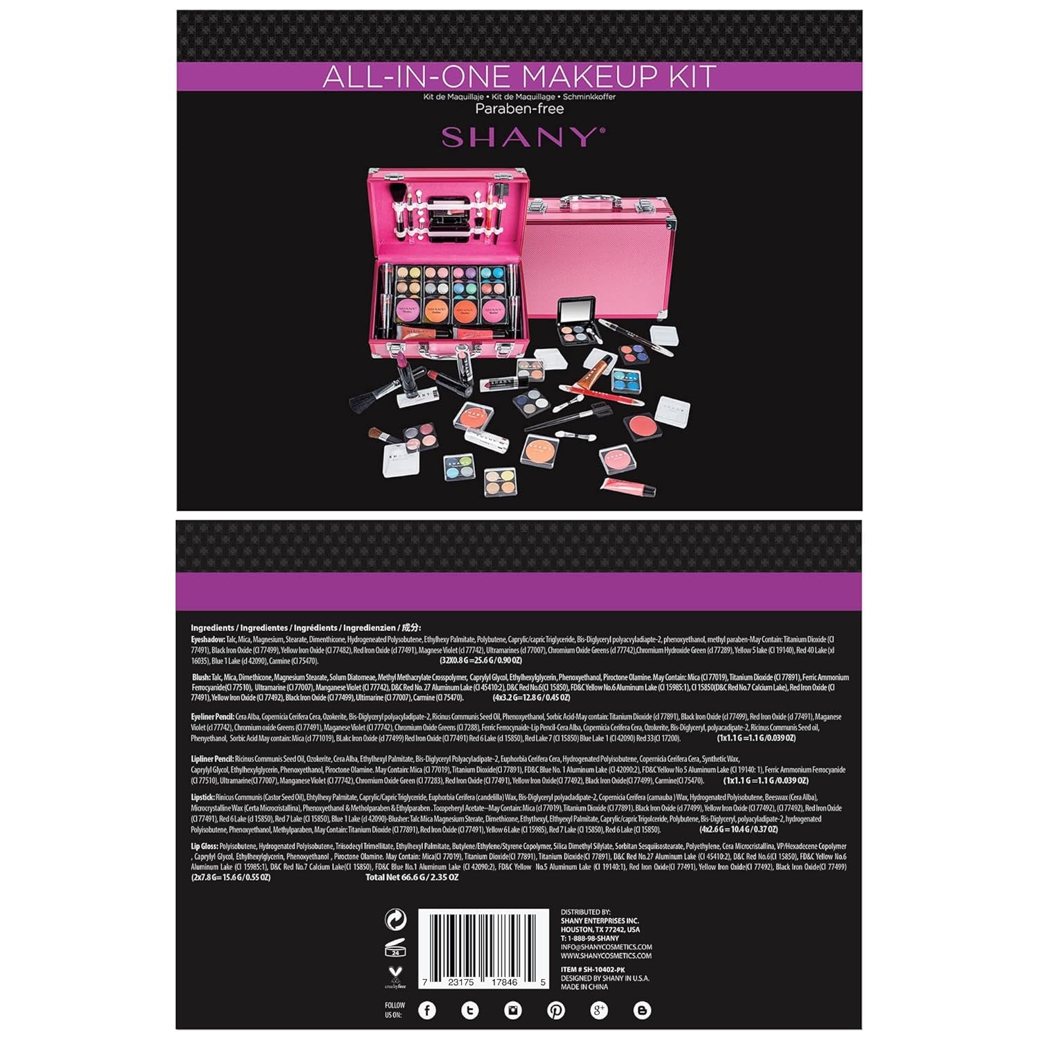 Carry All Make up Train Case with Pro Makeup Set, Beauty Brushes, Lipsticks, Eye Shadows, Blushes, Powders, and More - Reusable Cosmetics Storage Organizer - Premium Gift Packaging - Pink