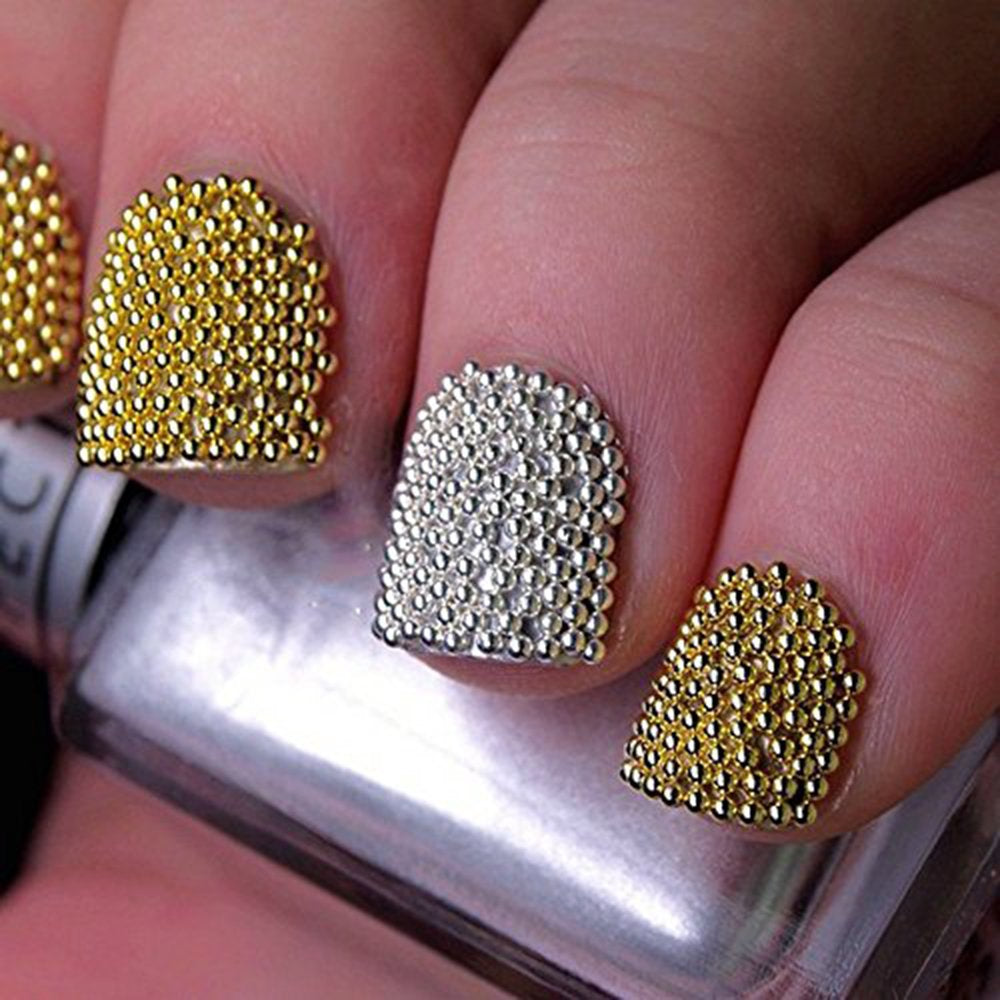Premium Metallic Nail Art Micro Beads Set – Gold & Silver (2 Bottles, 1mm)