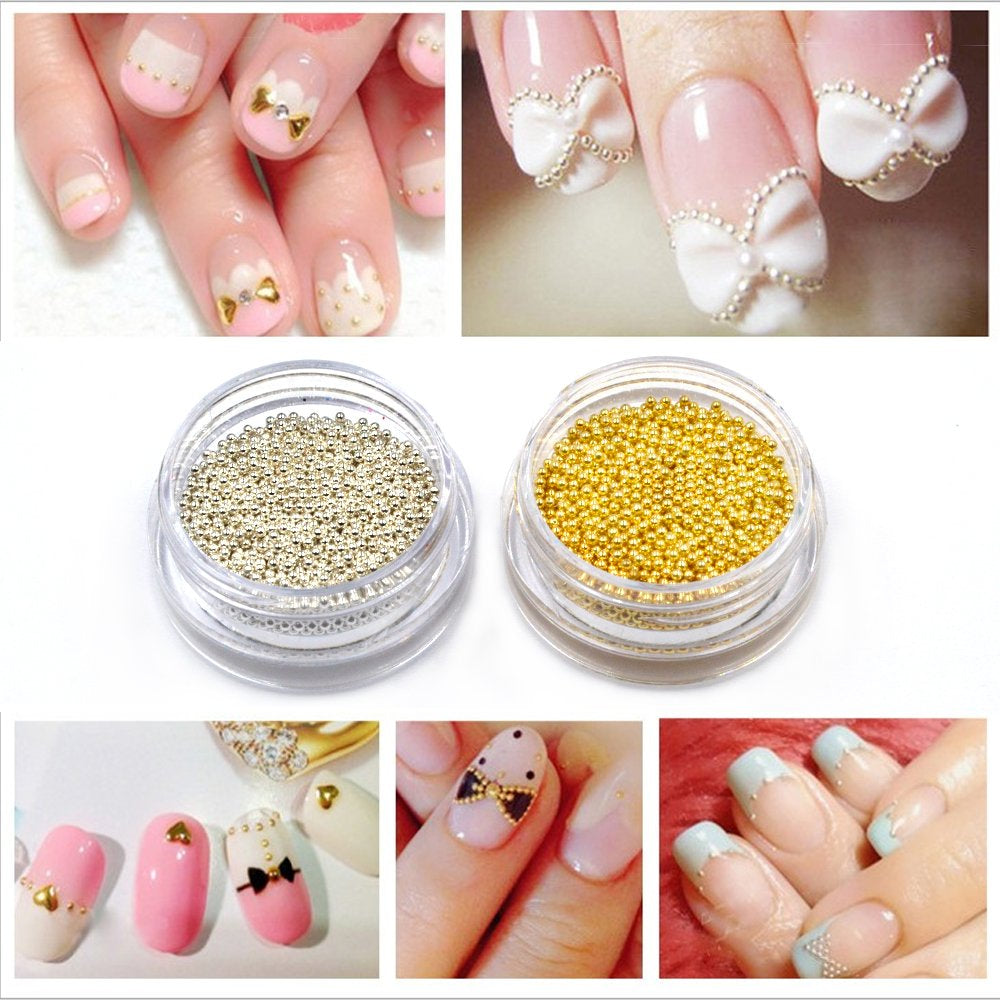Premium Metallic Nail Art Micro Beads Set – Gold & Silver (2 Bottles, 1mm)