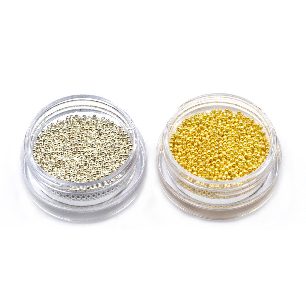 Premium Metallic Nail Art Micro Beads Set – Gold & Silver (2 Bottles, 1mm)
