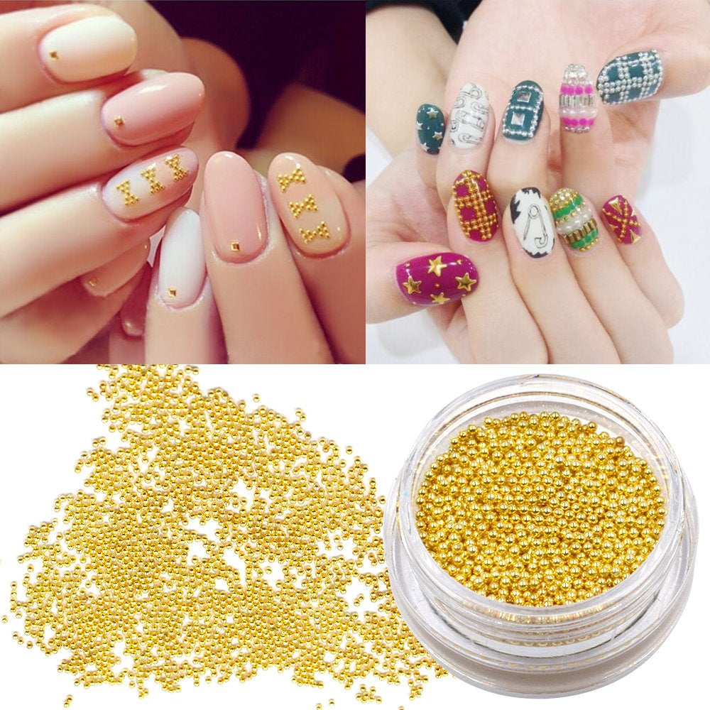 Premium Metallic Nail Art Micro Beads Set – Gold & Silver (2 Bottles, 1mm)